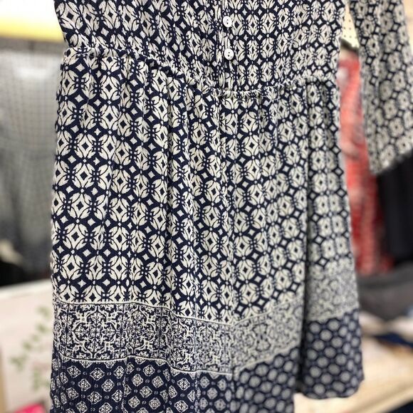 Diana Be Ladies Med Blue & Tan Printed Romper - Picture 3 of 4